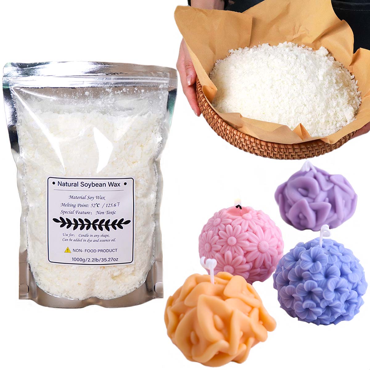 Candle Making Material - 100/250/500/1000G Serpihan Lilin Kedelai Alami DIY